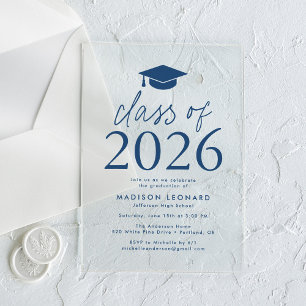 Modern Class of 2025 Navy Graduation Party Acrylic Invitations