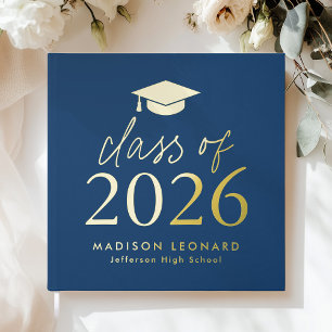 Modern Class of 2025 Navy Photo Graduation Guest Book