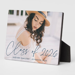 Modern Class of 2025 Navy Script Graduation Photo Plaque