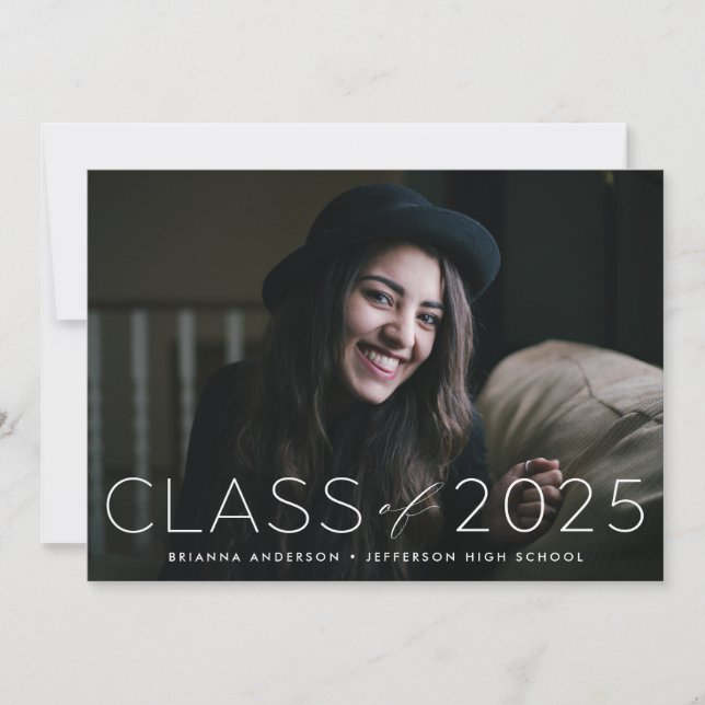 Modern Class of 2025 Overlay Photo Graduation Announcement (Front)