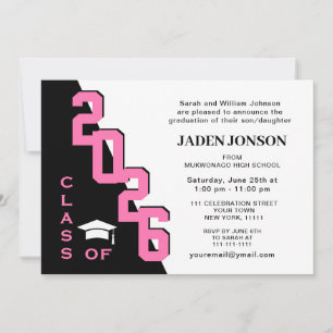 Modern Class of 2025 Pink Black Graduation Party Invitation
