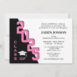 Modern Class of 2025 Pink Black Graduation Party Invitation