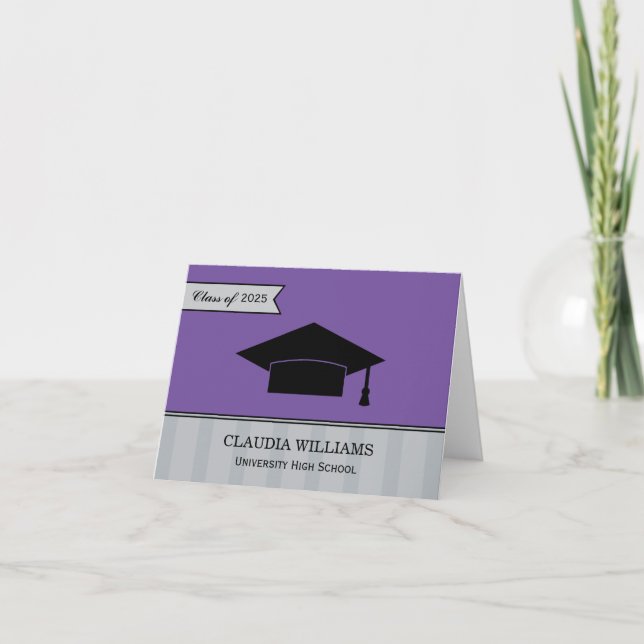 Modern Class of 2025 Purple Custom Graduation Thank You Card (Front)