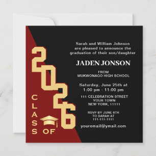Modern Class of 2025 Red Black Graduation Party Invitation