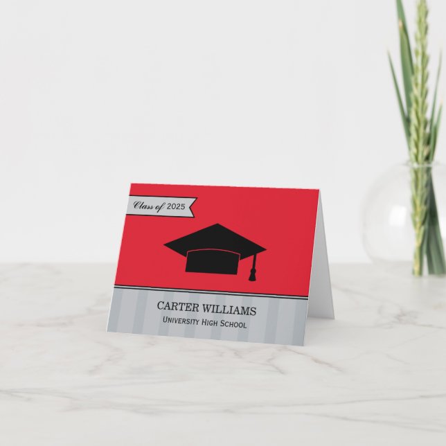 Modern Class of 2025 Red Custom Graduation Thank You Card (Front)