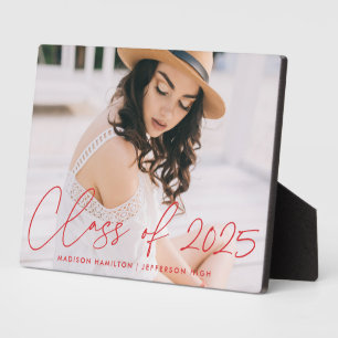 Modern Class of 2025 Red Script Graduation Photo Plaque