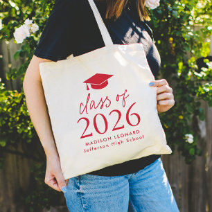Modern Class of 2025 Red Script Graduation Tote Bag