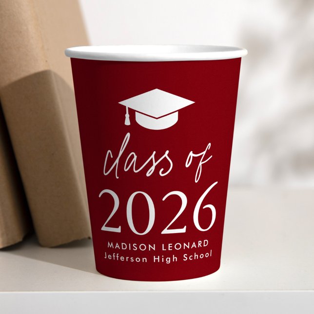 Modern Class of 2025 Script Burgundy Graduation Paper Cups (Creator Uploaded)