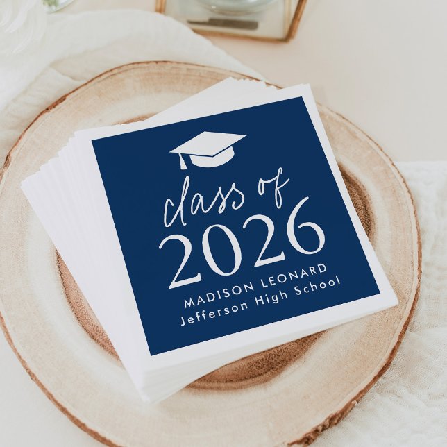 Modern Class of 2025 Script Navy Blue Graduation Napkin (Creator Uploaded)