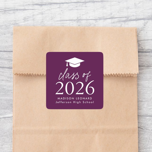 Modern Class of 2025 Script Purple Graduation Square Sticker (Creator Uploaded)