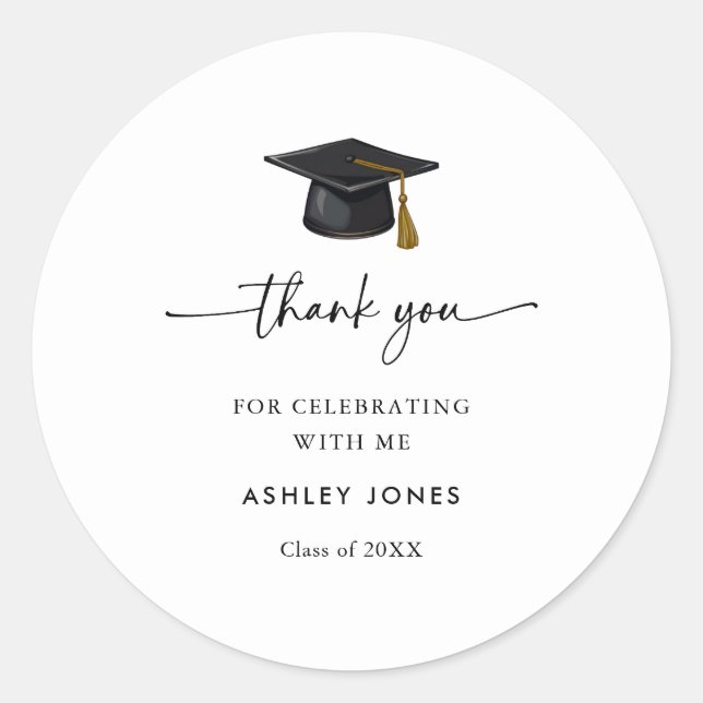 Modern Class of 2025 Thank You Favour Graduation Classic Round Sticker (Front)