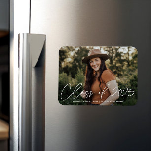 Modern Class of 2025 White Script Graduation Magnet
