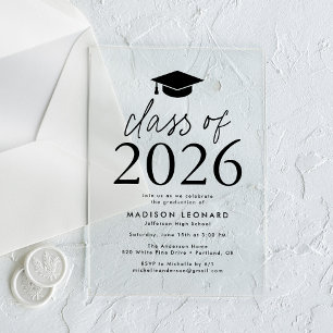 Modern Class of 2026 Black Graduation Party Acrylic Invitations