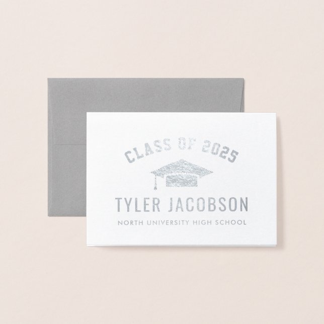 Modern Class of 2026 Custom Graduation Silver Foil Card (Front With Envelope)
