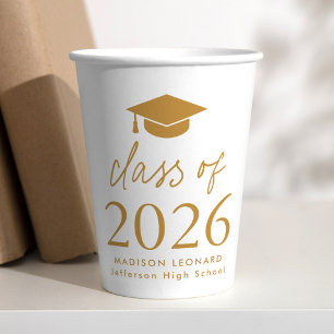 Modern Class of 2026 Gold Script Graduation Paper Cups