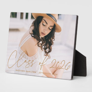 Modern Class of 2026 Gold Script Graduation Photo Plaque