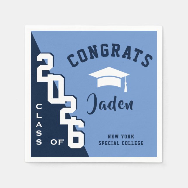 Modern Class of 2026 Navy Blue Graduation Party Napkin (Front)