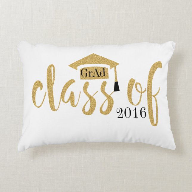 Modern Class Of 20XX Black & Gold Glitter Design Accent Pillow (Front)