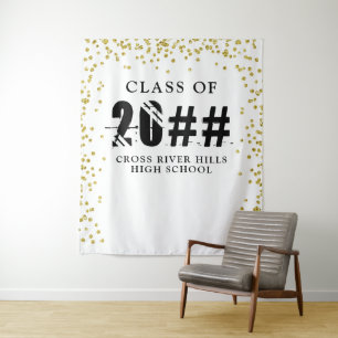 Modern CLASS OF 20XX Gold Confetti Photo Backdrop Tapestry