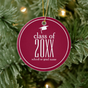 Modern Class of 20XX Graduation Cap Custom Colour Ceramic Ornament