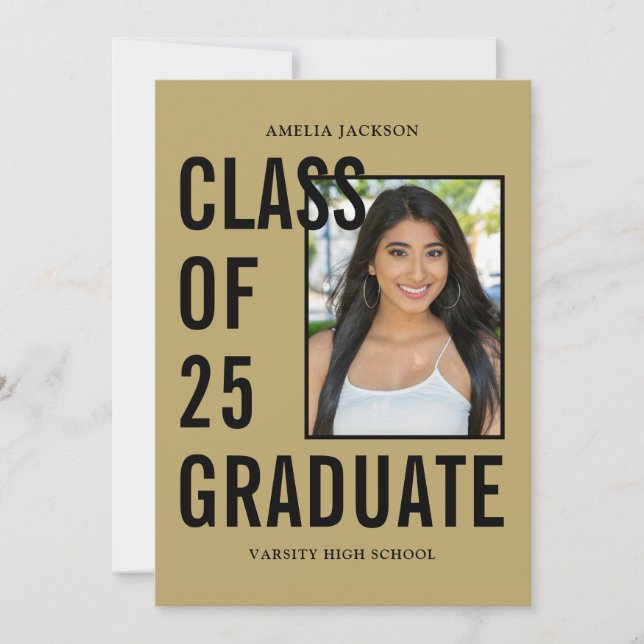Modern Class Of 25 Gold Graduation Party Invitation (Front)