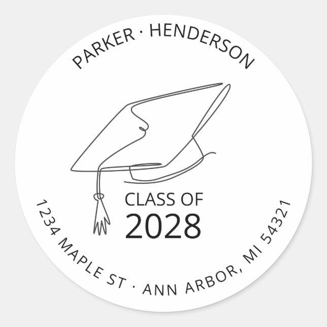Modern Class of  Graduate Return Address Classic Round Sticker (Front)
