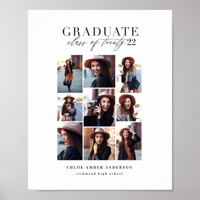 Modern class of multi photo graduation poster (Front)