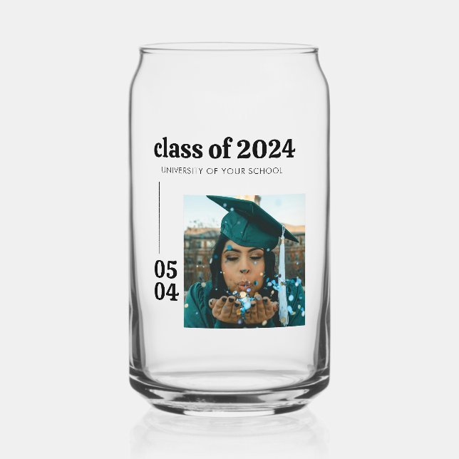 Modern Class of Name Grad Gift  Can Glass (Front)