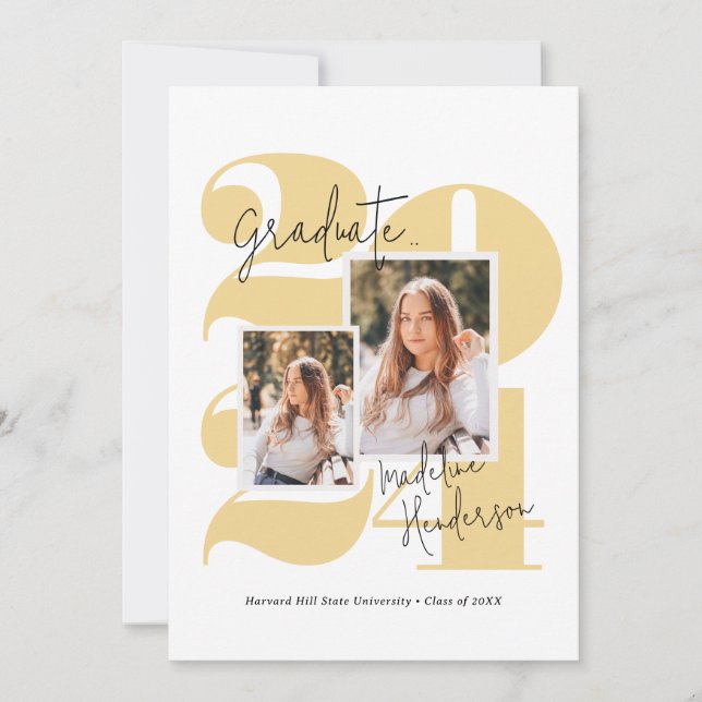 Modern Class Year 5 Photo Collage Gold Graduation Announcement (Front)