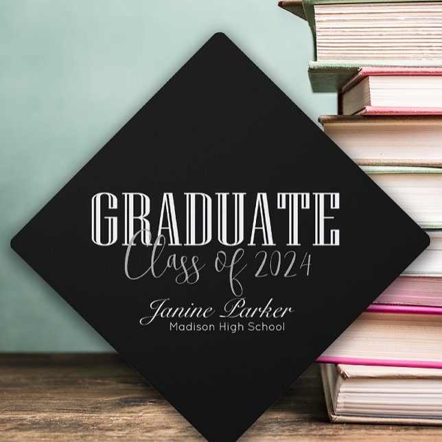 Modern Class Year Classic Black Graduation Cap Topper (Creator Uploaded)