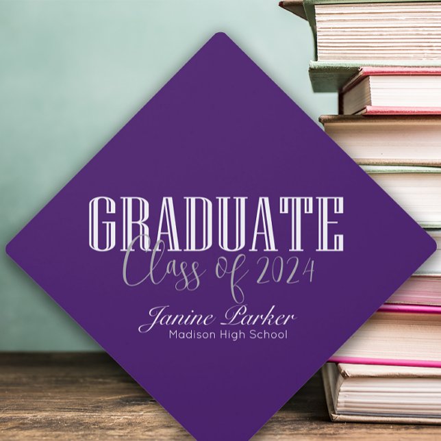 Modern Class Year Classic Purple Graduation Graduation Cap Topper (Creator Uploaded)