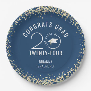 Modern CLASS YEAR Graduation Blue Gold Paper Plate