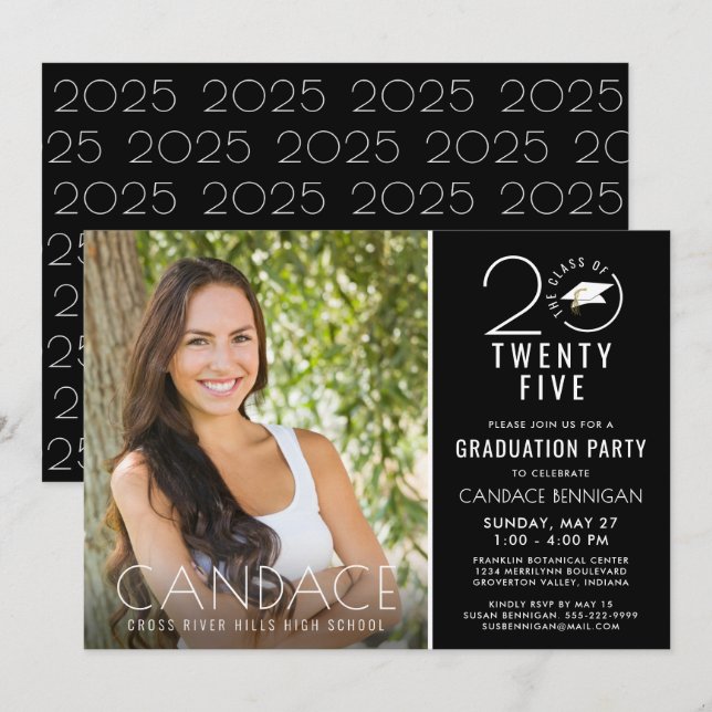 Modern Class Year Typography Photo Grad Cap Invitation (Front/Back)