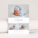 Modern Classic 3 Photo Collage Baby Blue Announcement<br><div class="desc">Share the love for your new little one with this classic and elegant birth announcement. All fonts are completely customizable through the editing tools. Visit the shop to see more elegant birth announcements.</div>