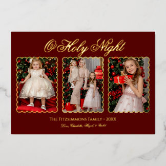Modern Classic 3 Photos Family Foil Christmas Card