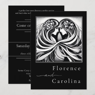 Modern Classic Art Deco Black & White Wedding  Invitation