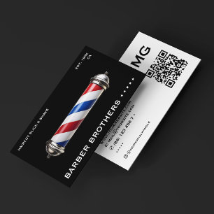 Modern Classic Barber Pole Black Barbershop   Business Card