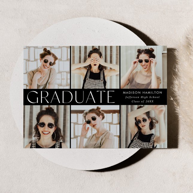 Modern Classic Black 6 Photo Graduation Announcement (Creator Uploaded)