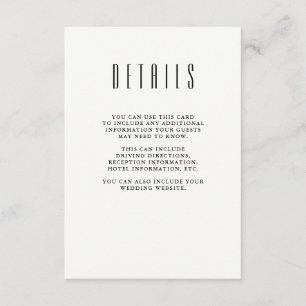 Modern Classic   Black and White Guest Details Enclosure Card