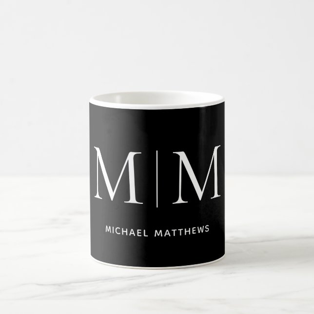 Modern Classic Black and White Monogram Initials Coffee Mug (Center)