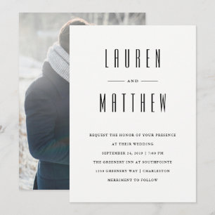 Modern Classic   Black and White Photo Wedding Invitation