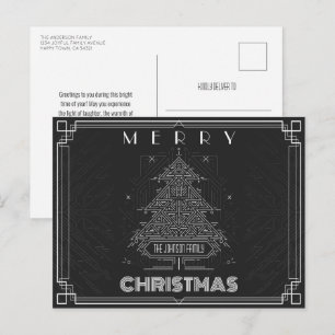 Modern Classic Black Geometric Christmas Tree Holiday Postcard