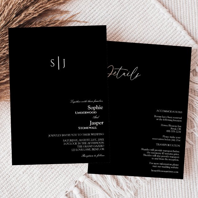 Modern Classic Black Monogram All In One Wedding Invitation (Creator Uploaded)