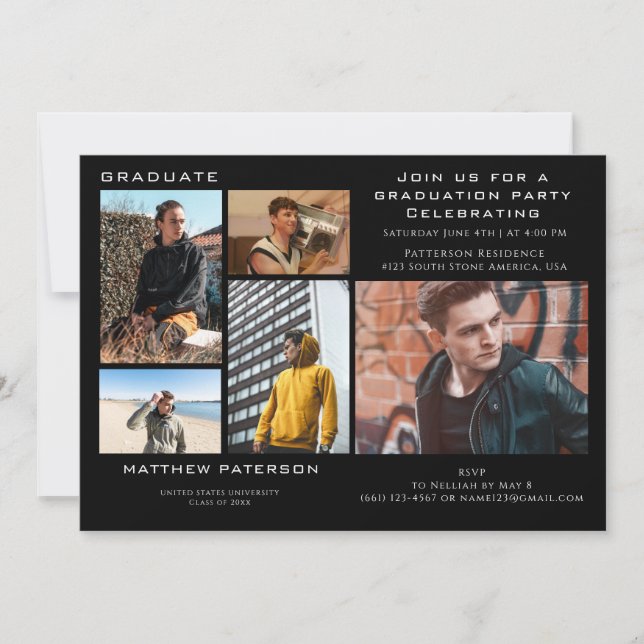 Modern Classic Black Photo Collage Graduation Invitation (Front)