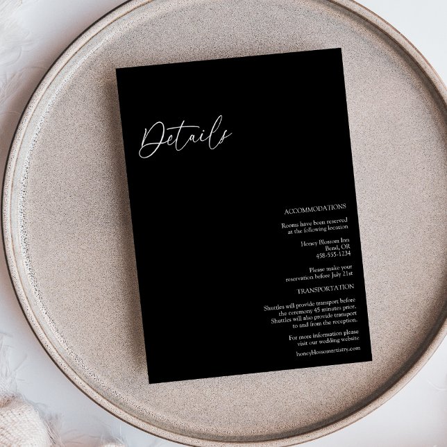 Modern Classic Black Wedding Details Enclosure Card (Creator Uploaded)