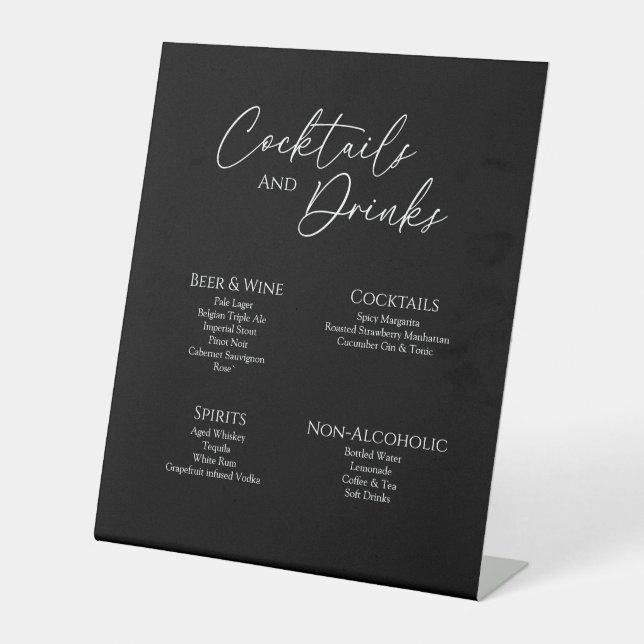 Modern Classic Black Wedding Drinks Bar Sign (Front)