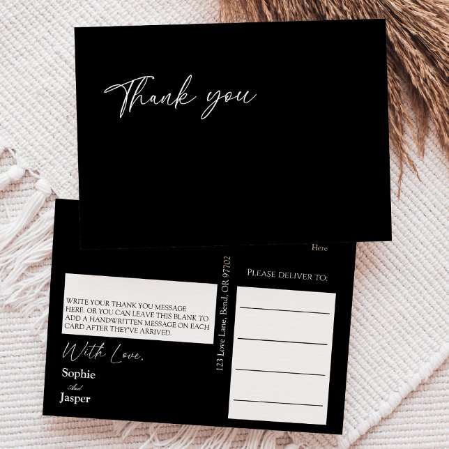 Modern Classic Black Wedding Thank You Postcard (Creator Uploaded)