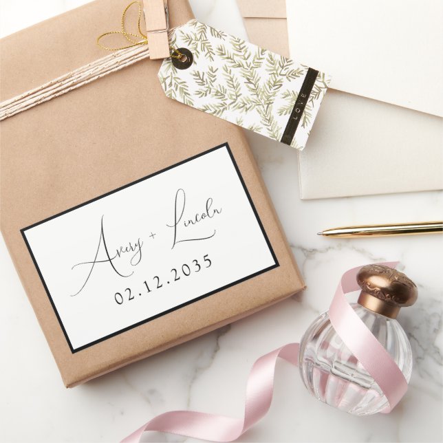 Modern Classic Black & White Border Script Wedding Sticker (Gifting)