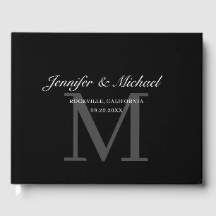 Modern Classic Black White Monogram Guest Book