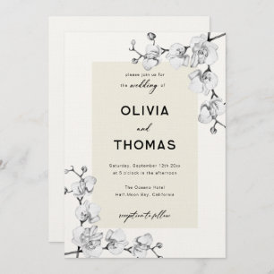 Modern Classic Black White Orchids Frame Wedding Invitation